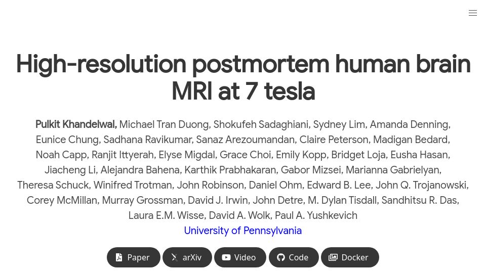 Screenshot of pulkit-khandelwal.github.io: High-resolution postmortem human brain MRI at 7 tesla