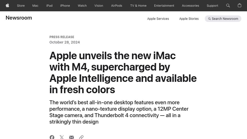 Screenshot of apple.com: New iMac with M4