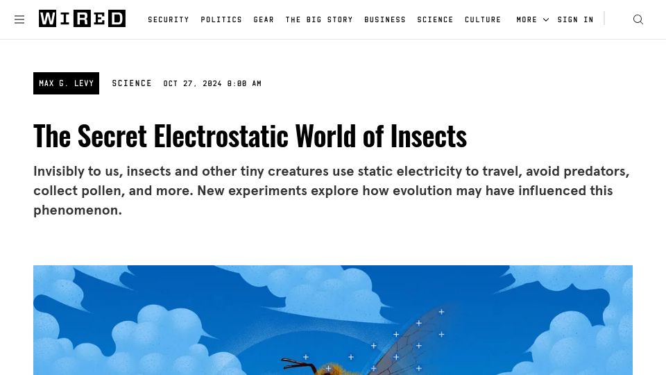 Screenshot of wired.com: The electrostatic world of insects