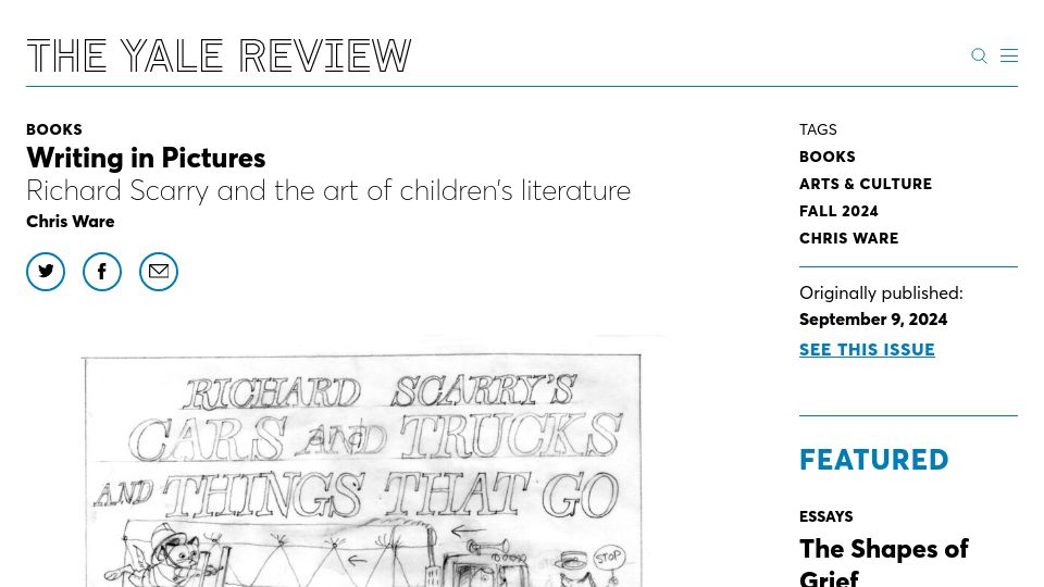 Screenshot of yalereview.org: Writing in Pictures: Richard Scarry and the art of children's literature