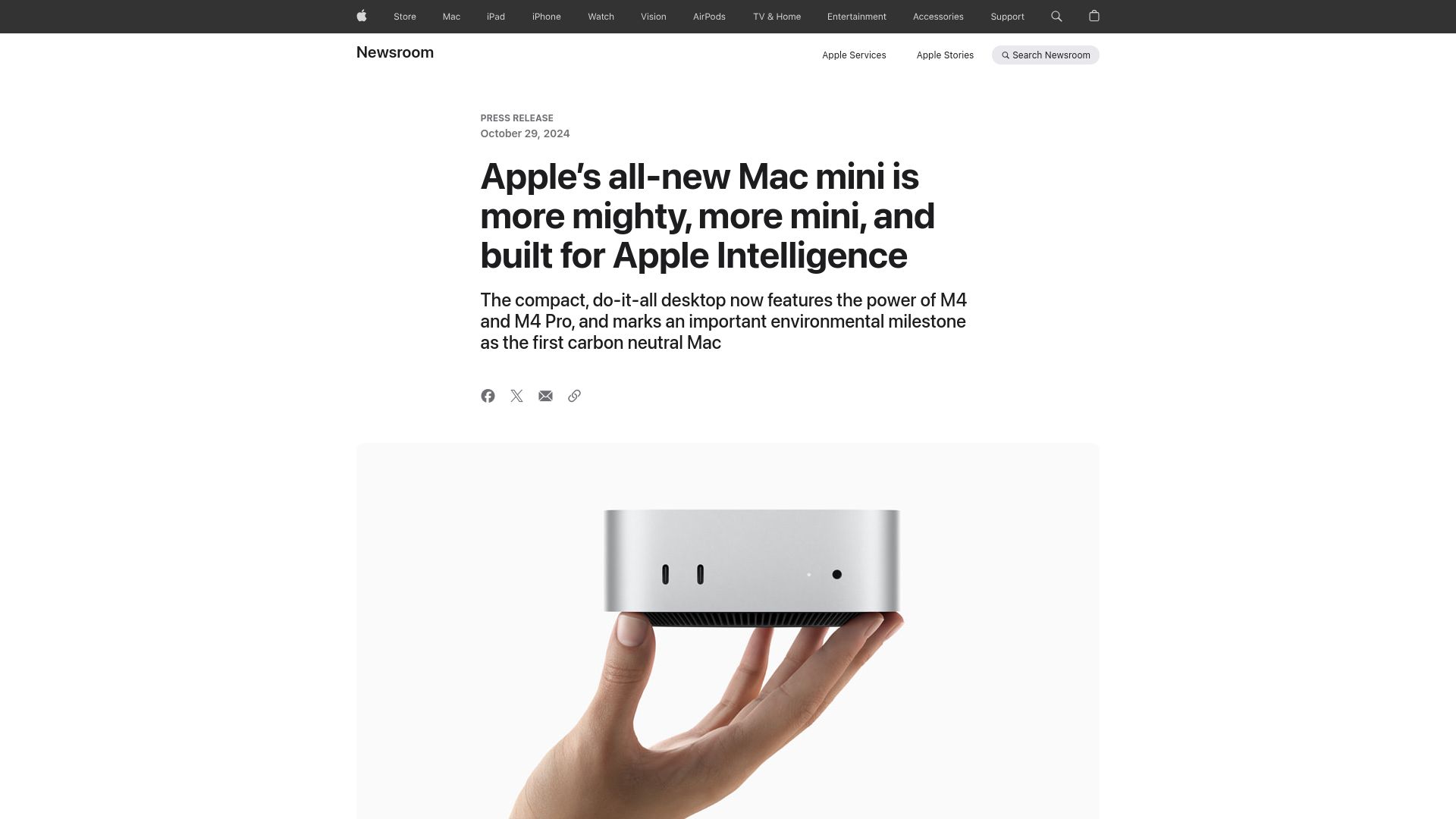 Screenshot of apple.com: New Mac Mini with M4
