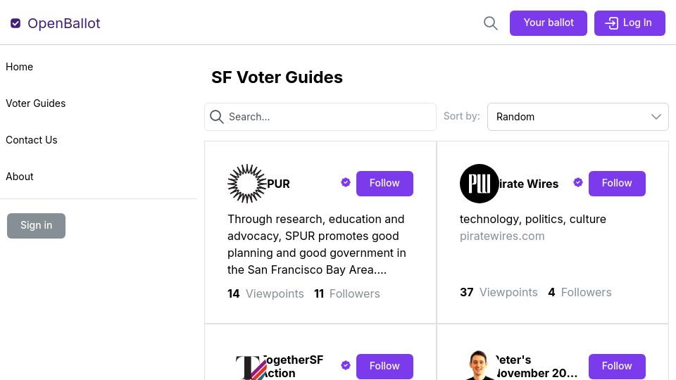 Screenshot of openballot.app: Show HN: OpenBallot, Aggregated SF/California Voter Guides