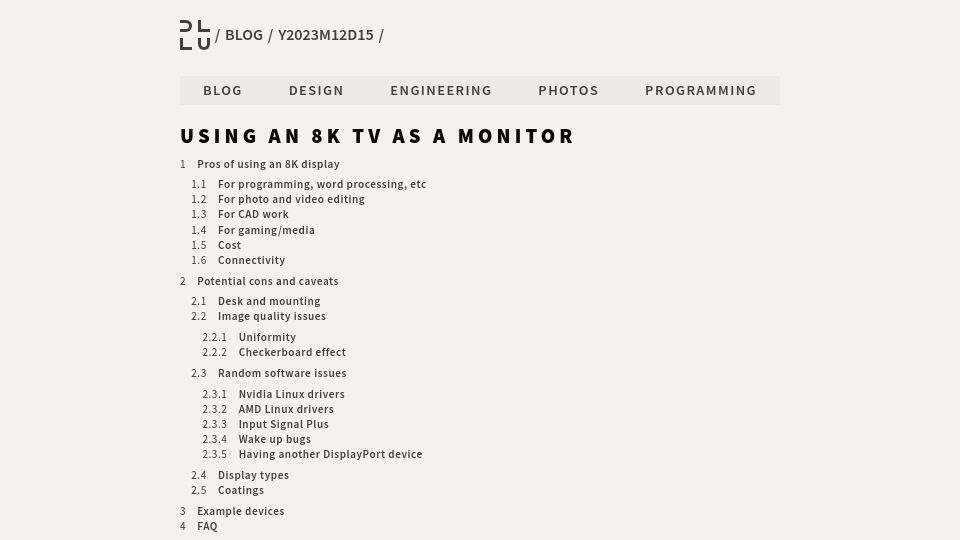 Screenshot of daniel.lawrence.lu: Using an 8K TV as a Monitor