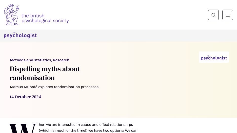 Screenshot of bps.org.uk: Dispelling Myths about Randomisation