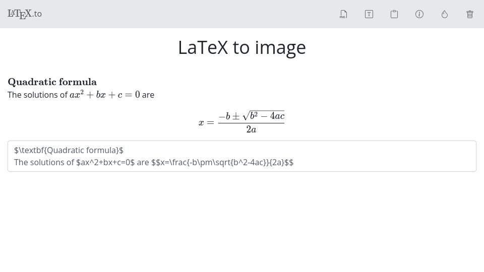 Screenshot of latex.to: Show HN: Latex.to – LaTeX to image converter running in the browser