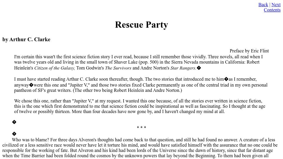 Screenshot of baen.com: Rescue Party (1946)
