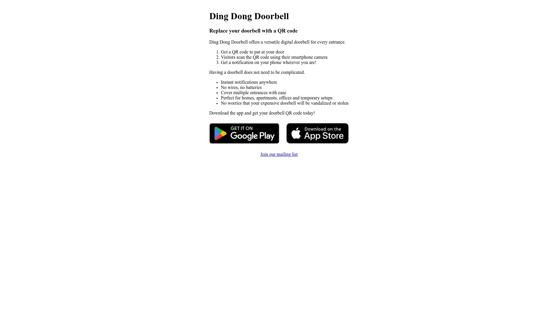 Screenshot of dingdongdoorbell.com: Show HN: I built an app to use a QR code as my doorbell