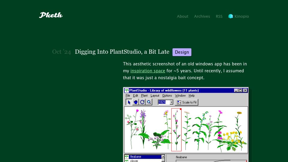 Screenshot of pketh.org: Digging into PlantStudio, a bit late