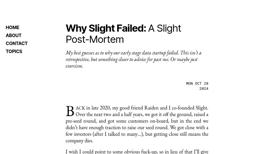 Screenshot of colmanhumphrey.com: Why Slight Failed: A Slight Post-Mortem