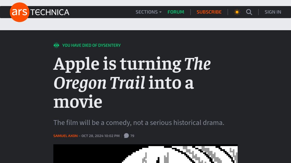 Screenshot of arstechnica.com: Apple is turning The Oregon Trail into a movie