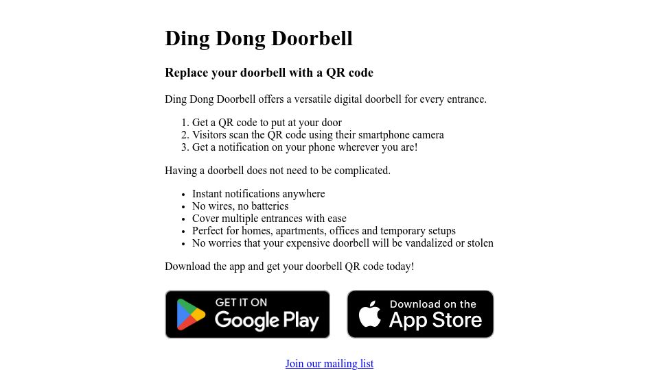 Screenshot of dingdongdoorbell.com: Show HN: I built an app to use a QR code as my doorbell