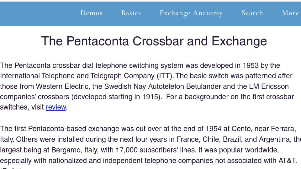 Screenshot of calling315.com: The Pentaconta Crossbar and Exchange