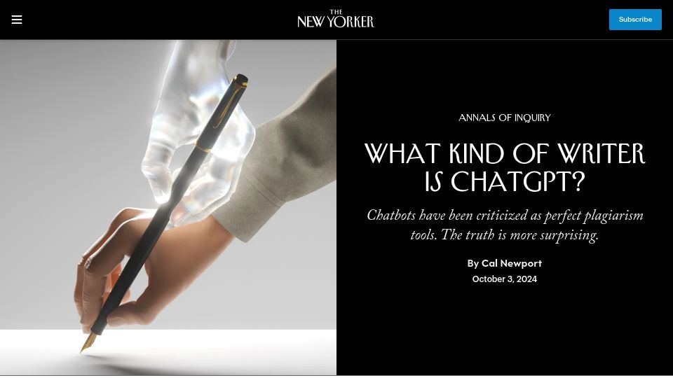Screenshot of newyorker.com: What Kind of Writer Is ChatGPT?
