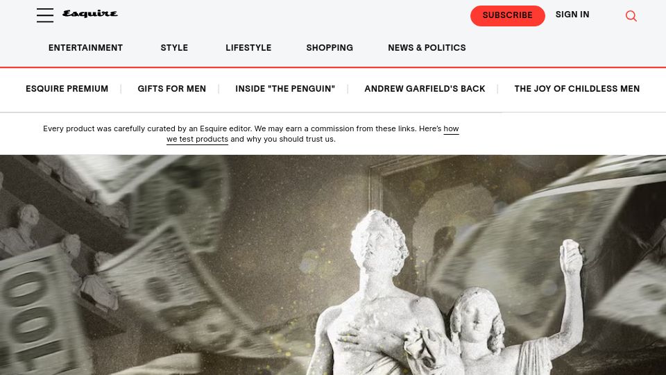 Screenshot of esquire.com: Who Pays for the Arts?