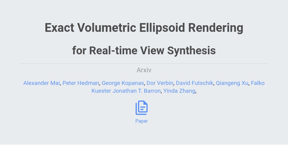 Screenshot of half-potato.gitlab.io: Ever: Exact Volumetric Ellipsoid Rendering for Real-Time View Synthesis