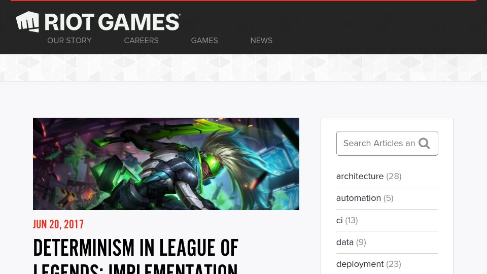 Screenshot of technology.riotgames.com: Determinism in League of Legends: Implementation (2017)