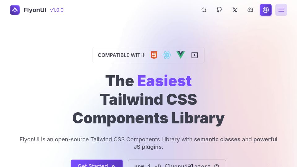 Screenshot of flyonui.com: Show HN: Flyon UI – Tailwind Components Library