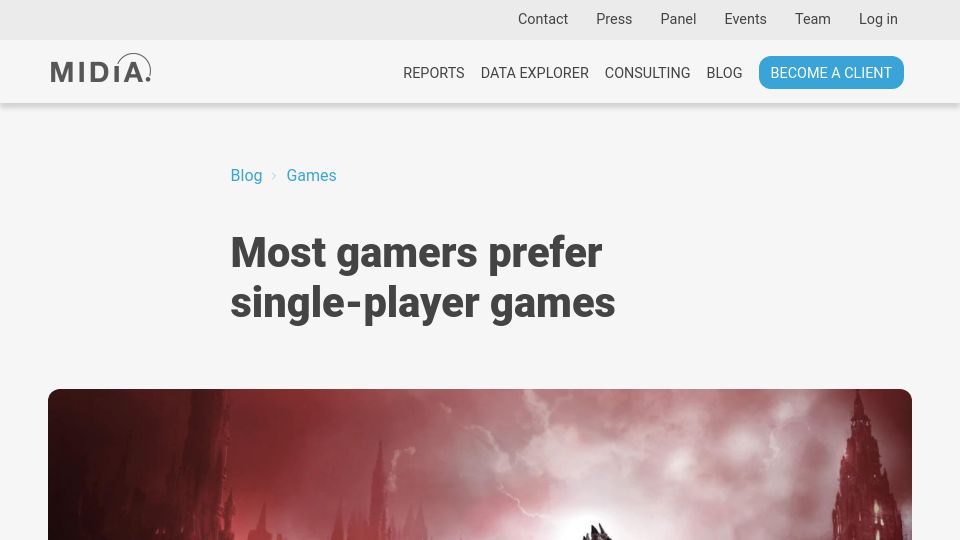 Screenshot of midiaresearch.com: Most gamers prefer single-player games
