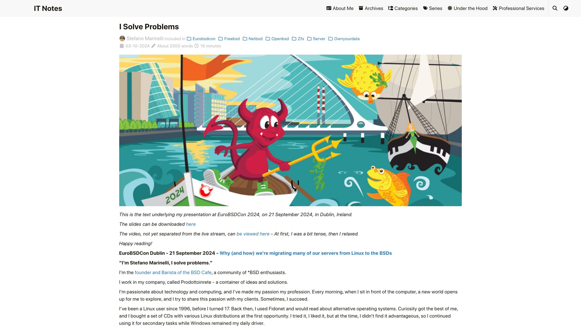 Screenshot of it-notes.dragas.net: Why and how we’re migrating many of our servers from Linux to the BSDs