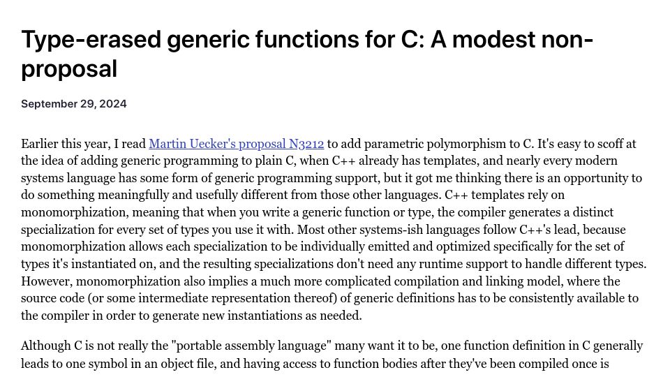 Screenshot of duriansoftware.com: Type-erased generic functions for C: A modest non-proposal