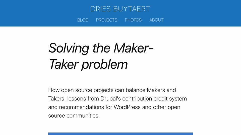 Screenshot of dri.es: Solving the Maker-Taker Problem
