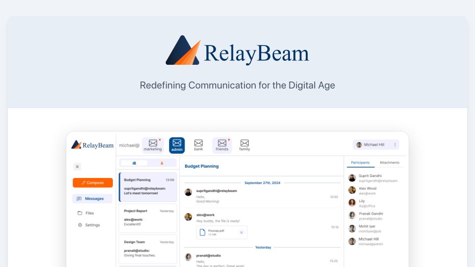 Screenshot of relaybeam.com: Show HN: RelayBeam – A new way of messaging using Ports