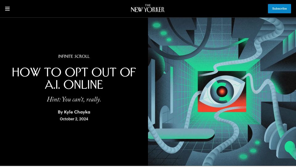 Screenshot of newyorker.com: You Can't Opt-Out of A.I. Online