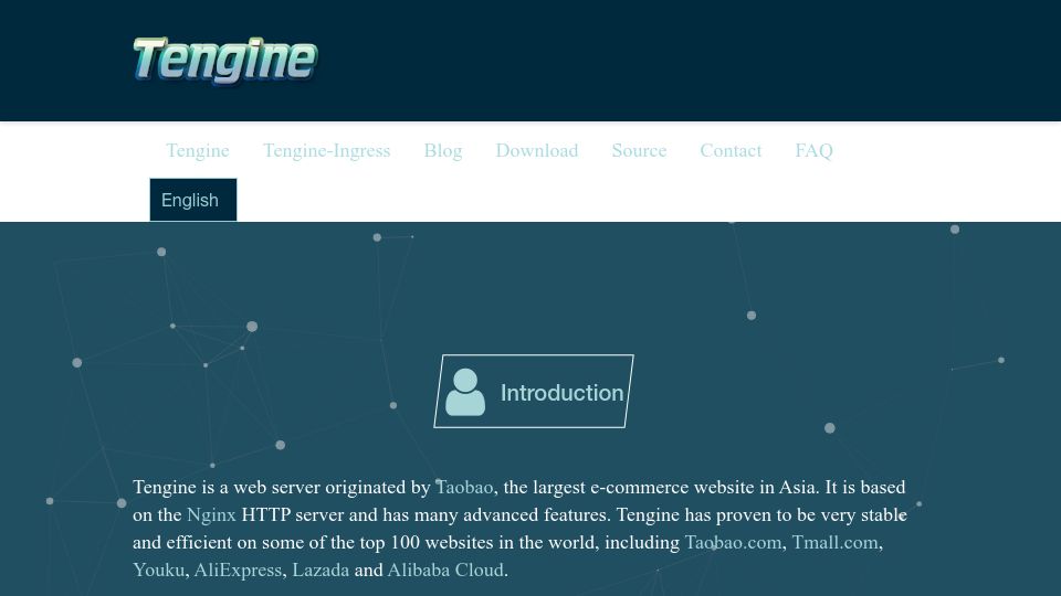 Screenshot of tengine.taobao.org: Tengine: Open-source web server, originated by Taobao, based on Nginx