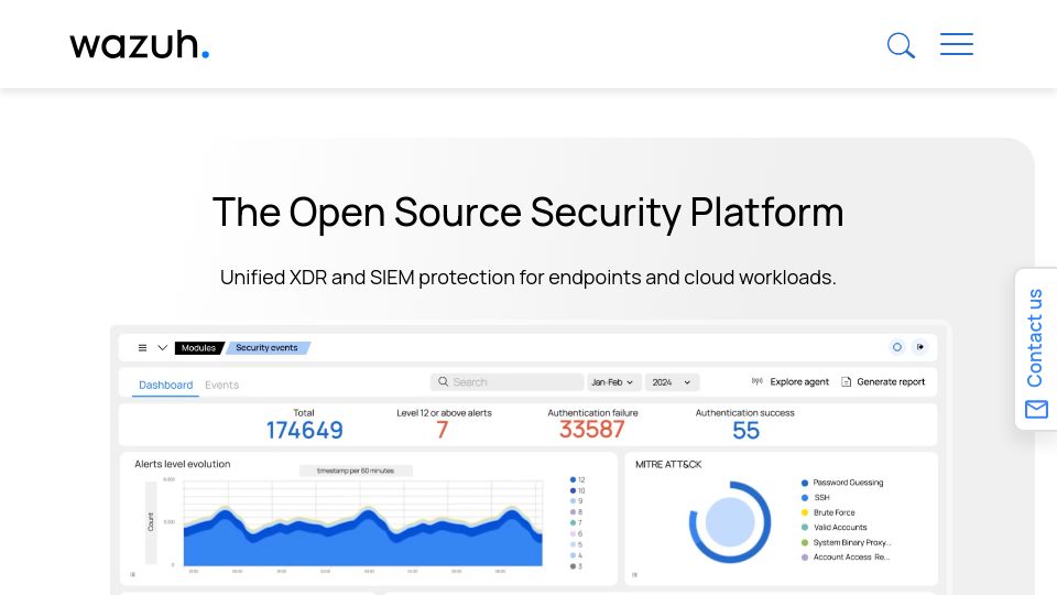 Screenshot of wazuh.com: Wazuh – open-source Security Platform