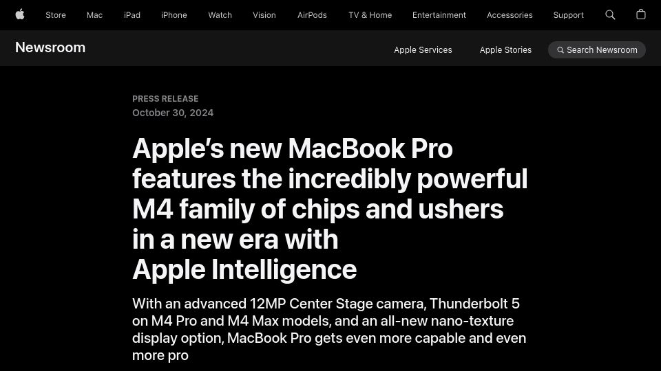 Screenshot of apple.com: M4 MacBook Pro