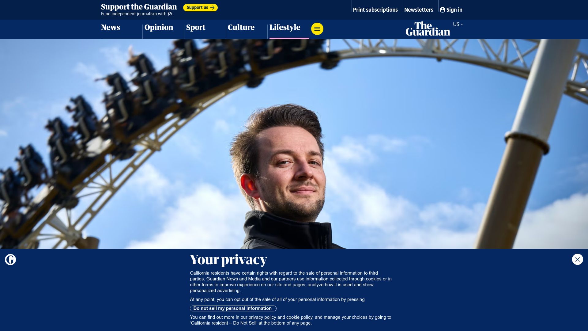 Screenshot of theguardian.com: The rollercoaster king: the man behind the UK's fastest thrill-ride