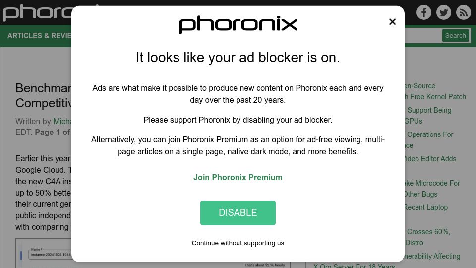 Screenshot of phoronix.com: Benchmarks of Google's Axion Arm-Based CPU