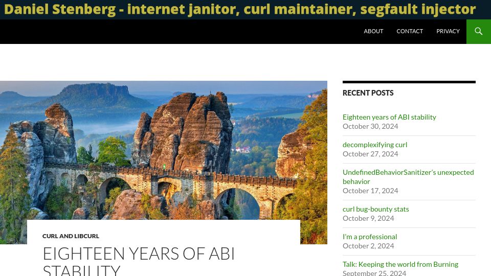 Screenshot of daniel.haxx.se: Eighteen Years of ABI Stability