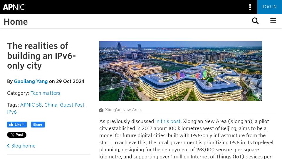 Screenshot of blog.apnic.net: The realities of building an IPv6-only city – APNIC