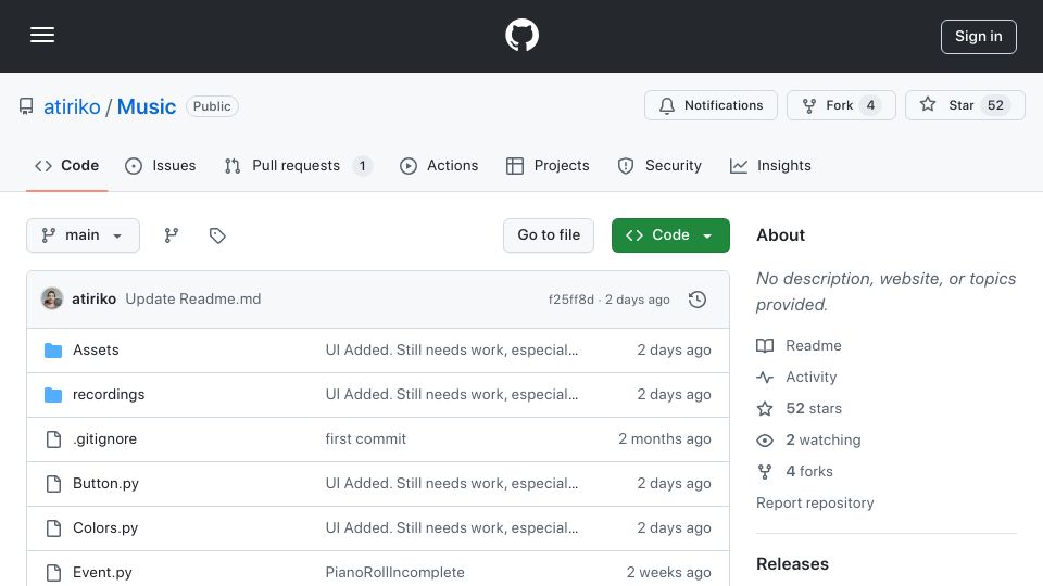 Screenshot of github.com: Algorithmic Music Generation with Python