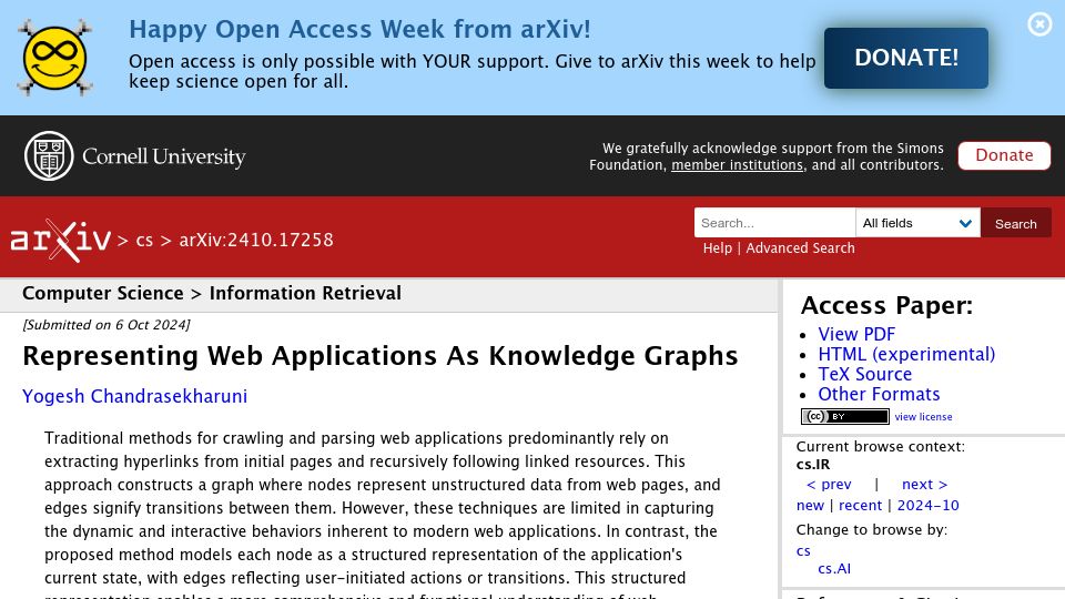 Screenshot of arxiv.org: Representing web applications as knowledge graphs
