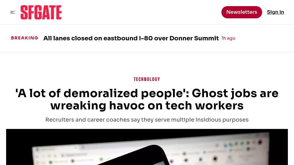 Screenshot of sfgate.com: Ghost jobs are wreaking havoc on tech workers