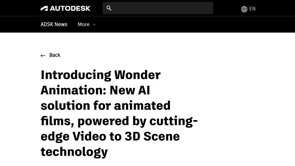 Screenshot of adsknews.autodesk.com: Wonder Animation – Video to 3D Animation