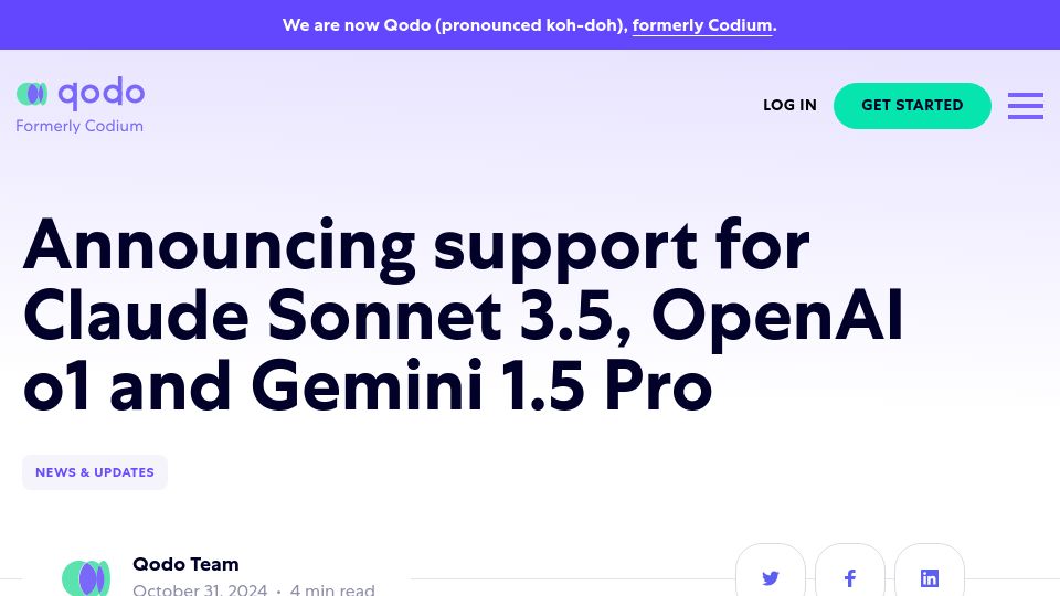 Screenshot of qodo.ai: Support for Claude Sonnet 3.5, OpenAI O1 and Gemini 1.5 Pro