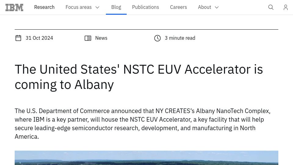 Screenshot of research.ibm.com: The National EUV Accelerator comes to Albany