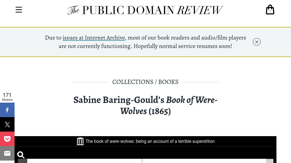 Screenshot of publicdomainreview.org: Sabine Baring-Gould's Book of Were-Wolves (1865)