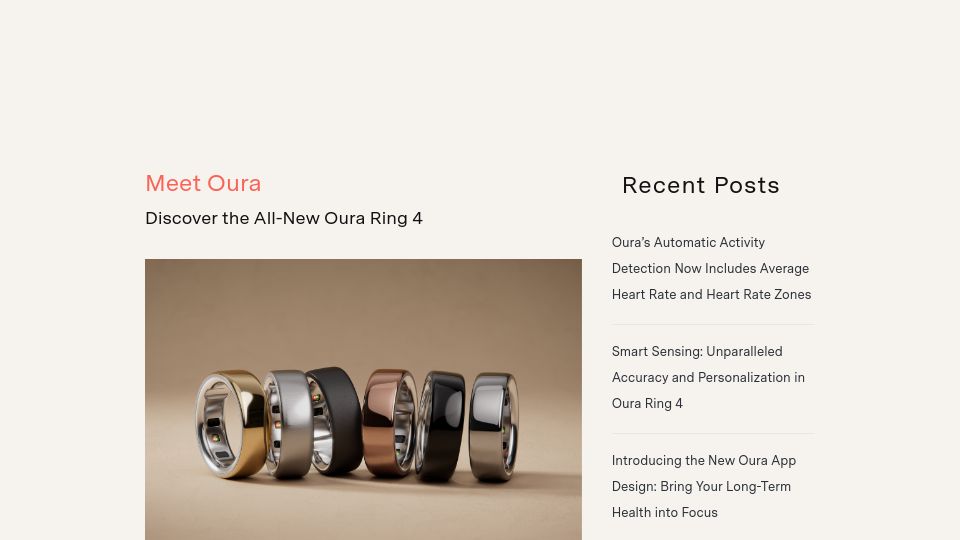 Screenshot of ouraring.com: Oura Ring 4