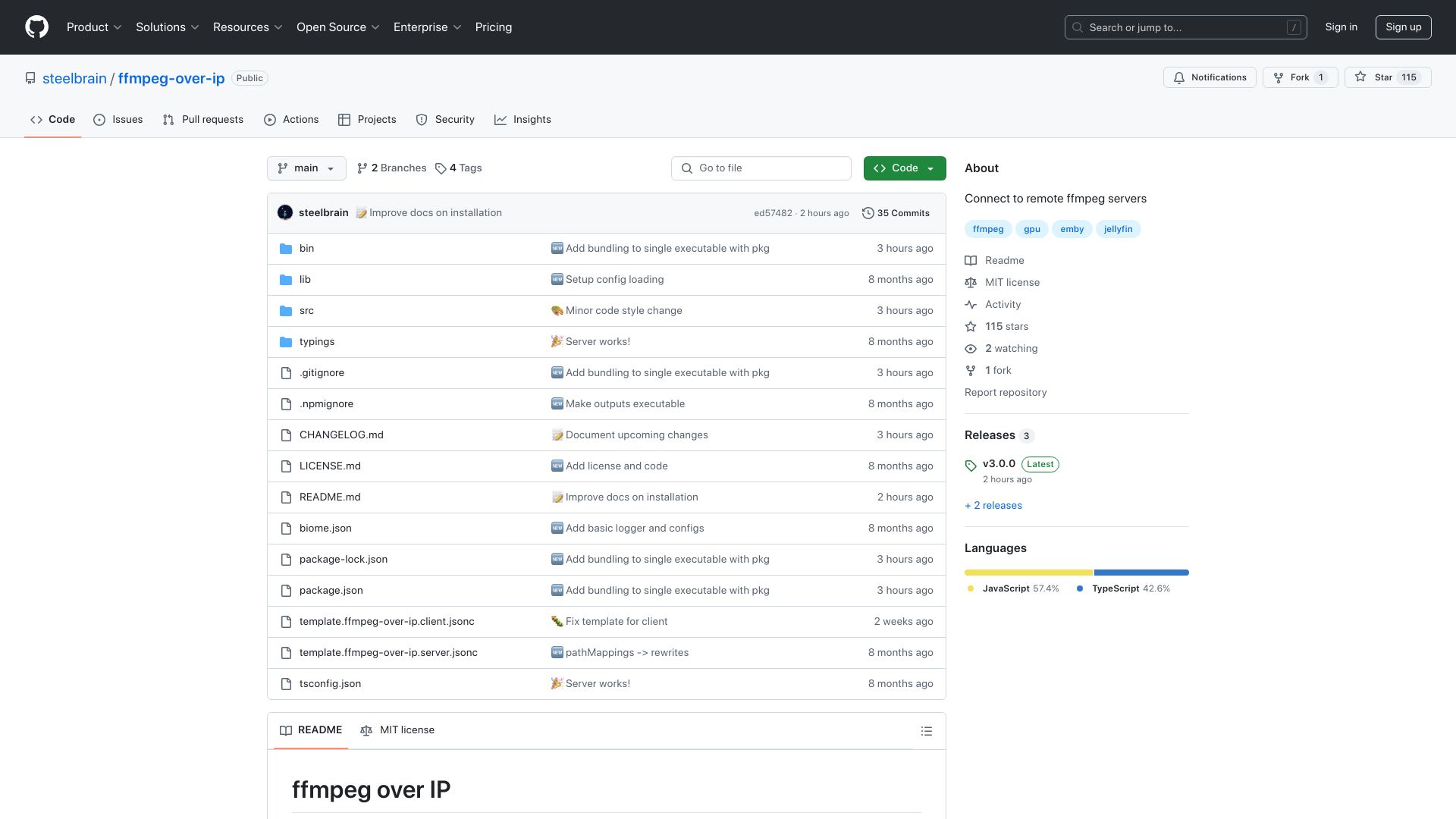 Screenshot of github.com: Show HN: FFmpeg-over-IP – Connect to remote FFmpeg servers