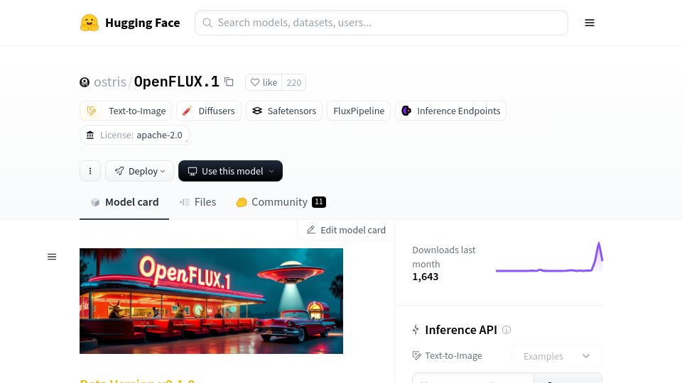 Screenshot of huggingface.co: OpenFLUX.1