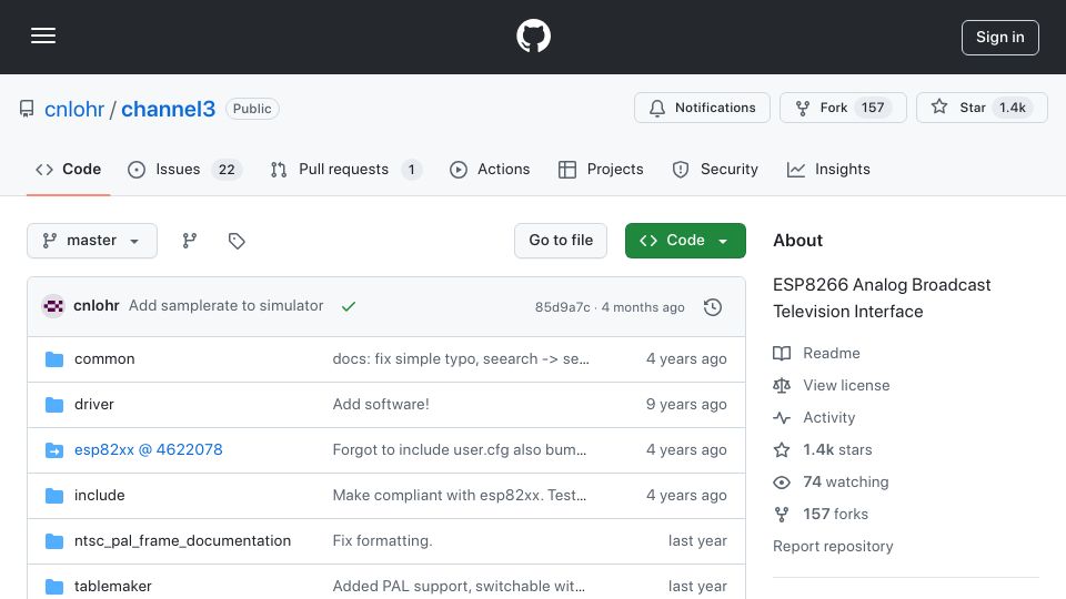 Screenshot of github.com: ESP8266 Analog Broadcast Television Interface