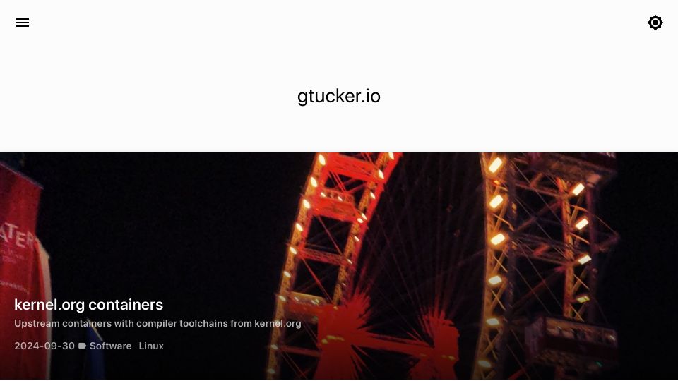 Screenshot of gtucker.io: Upstream containers with compiler toolchains from kernel.org