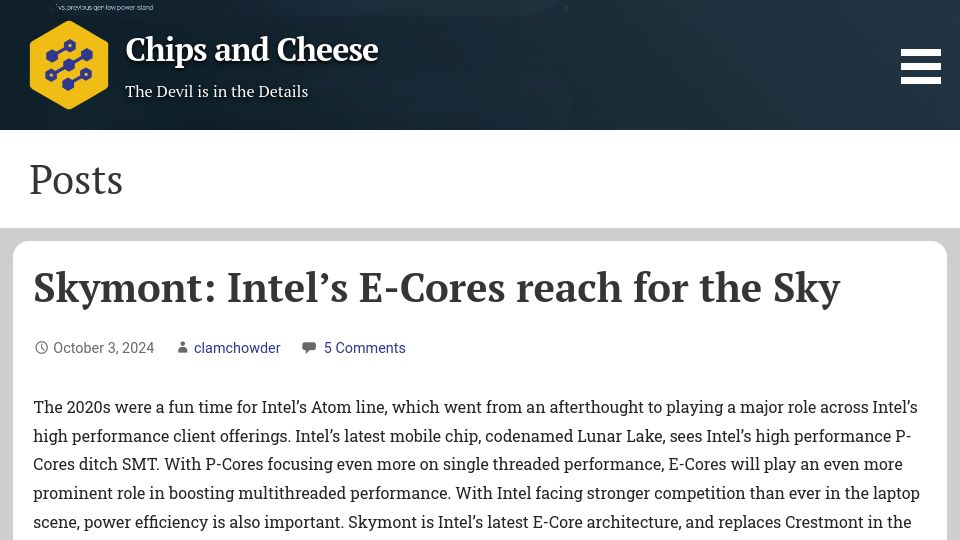 Screenshot of chipsandcheese.com: Skymont: Intel’s E-Cores reach for the Sky