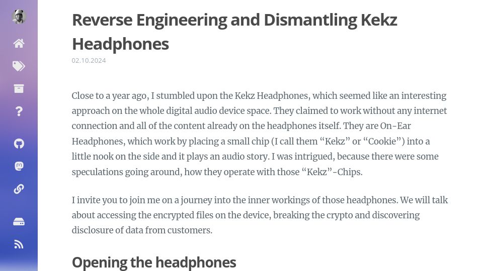 Screenshot of nv1t.github.io: Reverse engineering and dismantling Kekz headphones