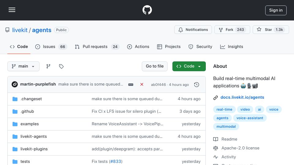 Screenshot of github.com: Show HN: Open source framework OpenAI uses for Advanced Voice