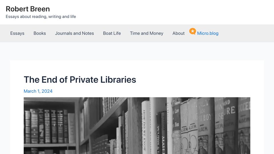 Screenshot of robertbreen.com: The End of Private Libraries?